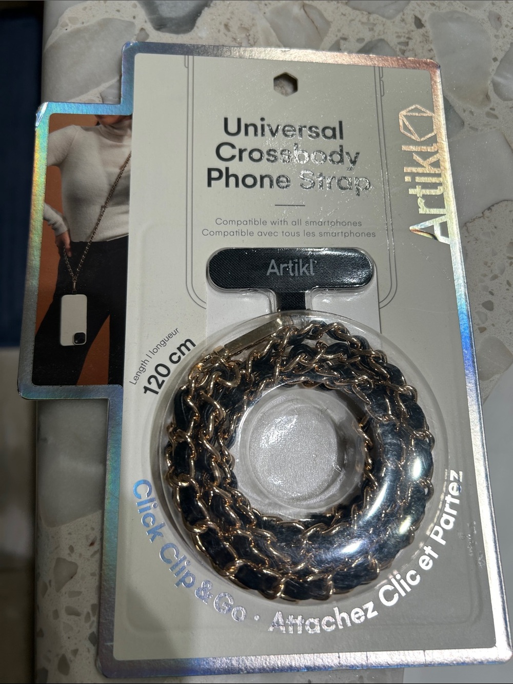 Universal Crossbody Phone Strap - Black and Gold Chain